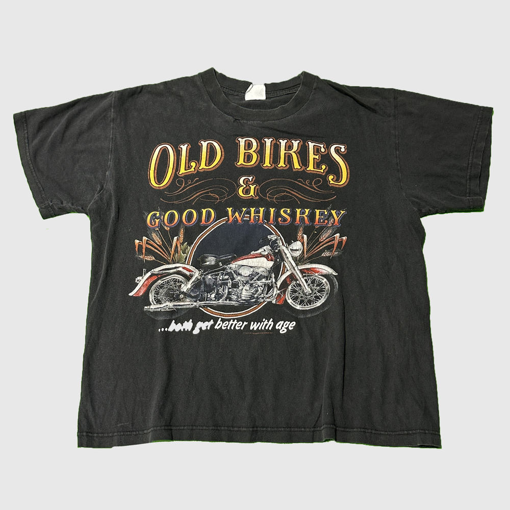 Vintage Harley Davidson Old Bikes & Good Whiskey Graphic T-Shirt Size L